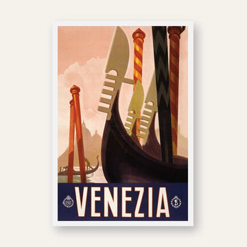 Vintage ENIT "Venezia" Italy Travel Poster | Vertical White Framed Wall Art 2 : 3 Vertical Premium Wall Art Canvas by MeriDeewar