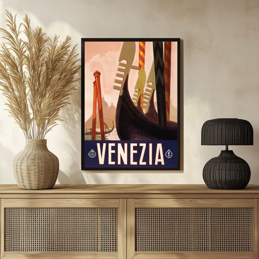 Vintage ENIT "Venezia" Italy Travel Poster | Vertical White Framed Wall Art 2 : 3 Vertical Premium Wall Art Canvas by MeriDeewar