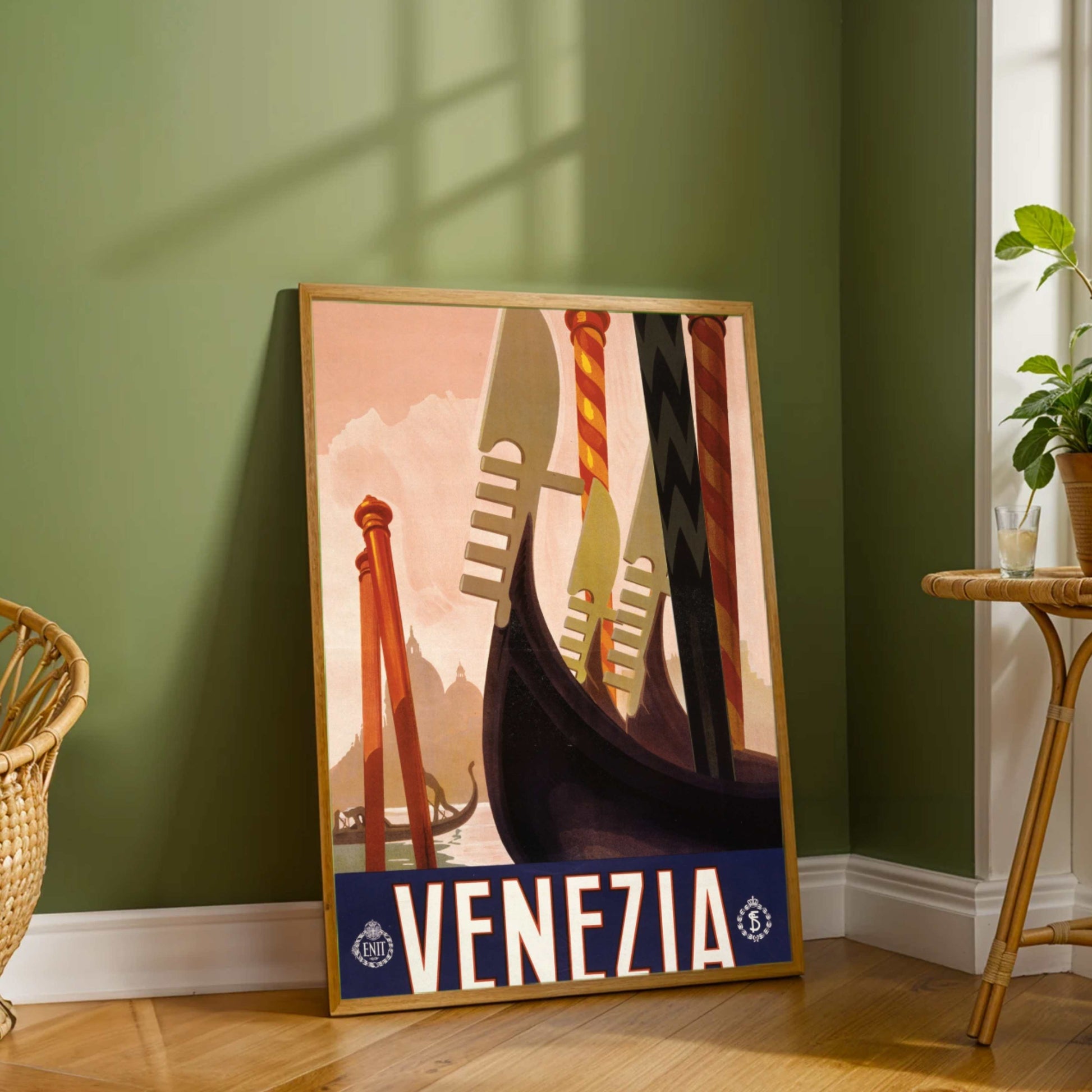 Vintage ENIT "Venezia" Italy Travel Poster | Vertical White Framed Wall Art 2 : 3 Vertical Premium Wall Art Canvas by MeriDeewar