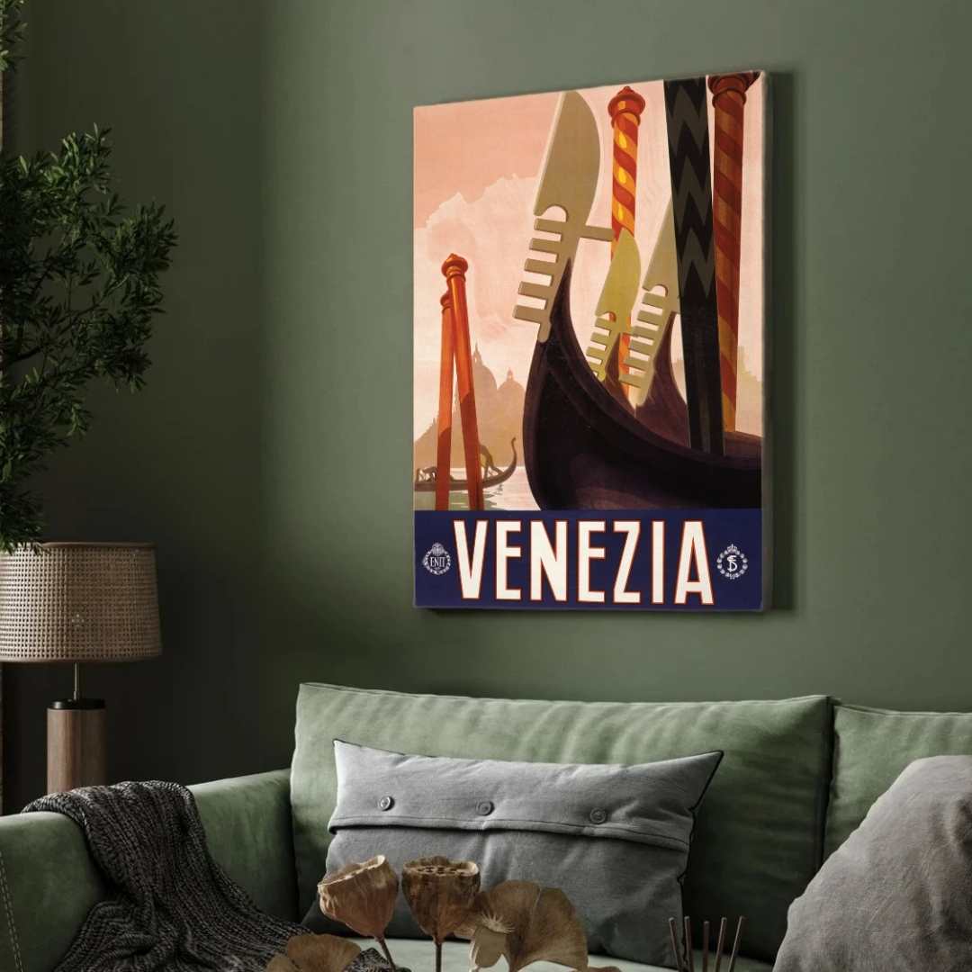 Vintage ENIT "Venezia" Italy Travel Poster | Vertical White Framed Wall Art 2 : 3 Vertical Premium Wall Art Canvas by MeriDeewar