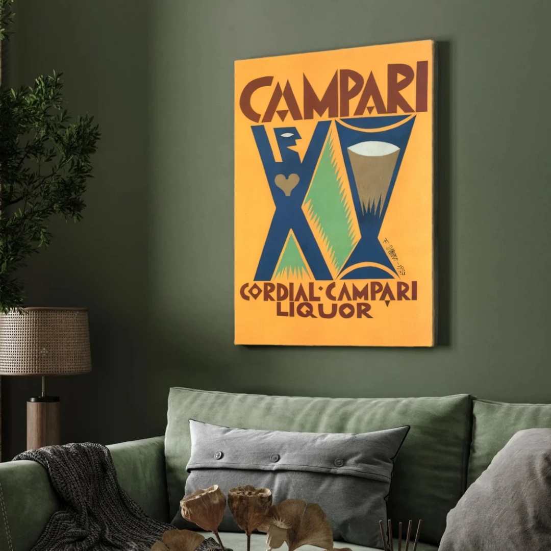 Vintage Futurist Depero Cordial Campari Liquor Illustration Poster | Vertical Retro White Framed Wall Art 2 : 3 Vertical Premium Wall Art Canvas by MeriDeewar