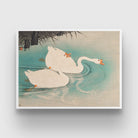 Vintage Geese Amid Reeds White Painting 3 : 4 Horizontal New Premium Wall Art Canvas by MeriDeewar