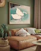 Vintage Geese Amid Reeds White Painting 3 : 4 Horizontal New Premium Wall Art Canvas by MeriDeewar