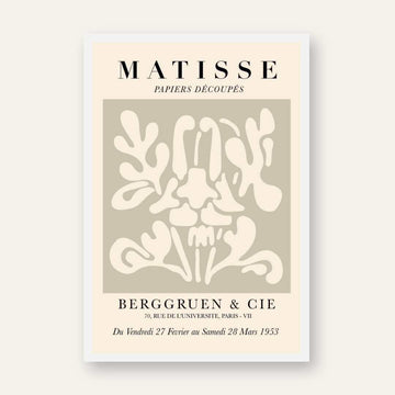 Vintage Henri Matisse "Berggruen & Cie" Papiers Découpés Exhibition Poster | Vertical Retro White Framed Wall Art 2 : 3 Vertical Premium Wall Art Canvas by MeriDeewar