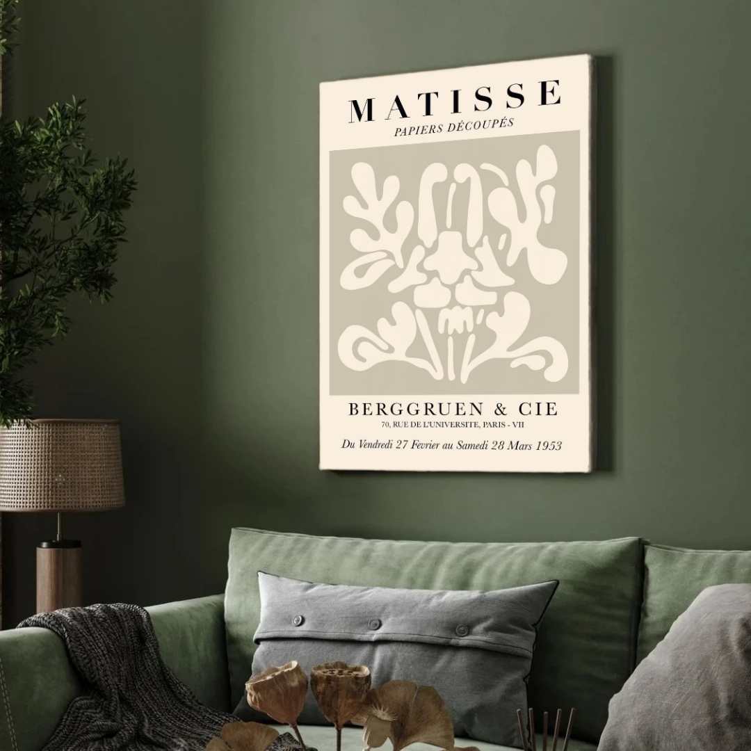 Vintage Henri Matisse "Berggruen & Cie" Papiers Découpés Exhibition Poster | Vertical Retro White Framed Wall Art 2 : 3 Vertical Premium Wall Art Canvas by MeriDeewar