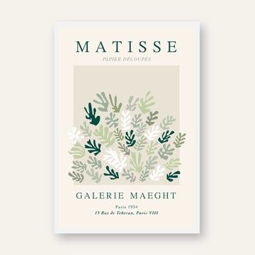 Vintage Henri Matisse "Galerie Maeght" Papiers Découpés Green Leaf Poster | Vertical Retro White Framed Wall Art 2 : 3 Vertical Premium Wall Art Canvas by MeriDeewar