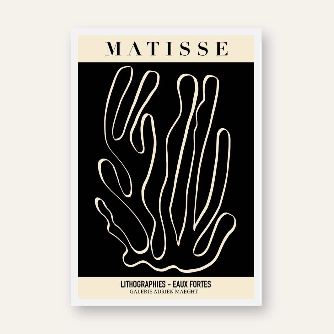 Vintage Henri Matisse "Lithographies - Eaux Fortes" Galerie Adrien Maeght Exhibition Poster | Vertical Retro White Framed Wall Art 2 : 3 Vertical Premium Wall Art Canvas by MeriDeewar