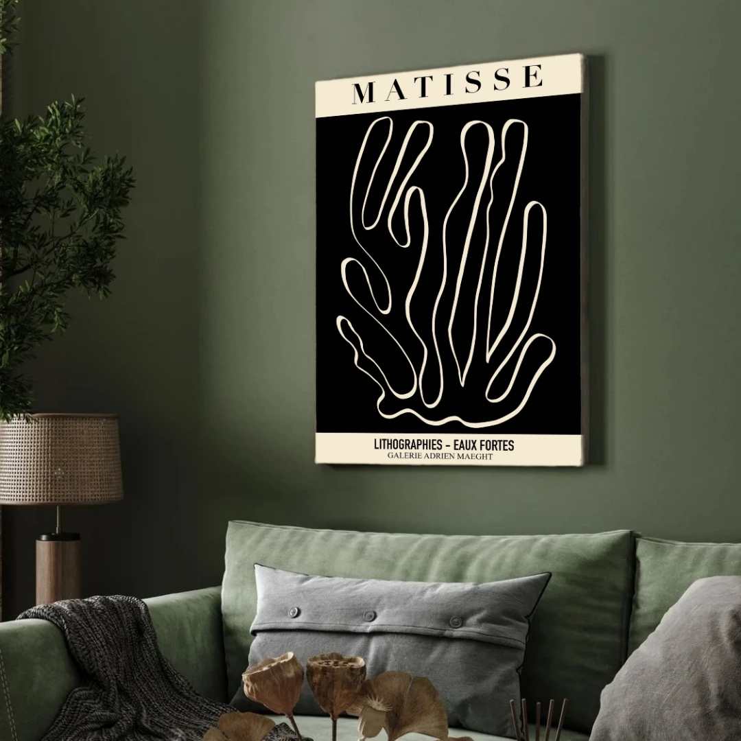 Vintage Henri Matisse "Lithographies - Eaux Fortes" Galerie Adrien Maeght Exhibition Poster | Vertical Retro White Framed Wall Art 2 : 3 Vertical Premium Wall Art Canvas by MeriDeewar