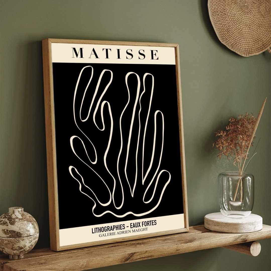 Vintage Henri Matisse "Lithographies - Eaux Fortes" Galerie Adrien Maeght Exhibition Poster | Vertical Retro White Framed Wall Art 2 : 3 Vertical Premium Wall Art Canvas by MeriDeewar