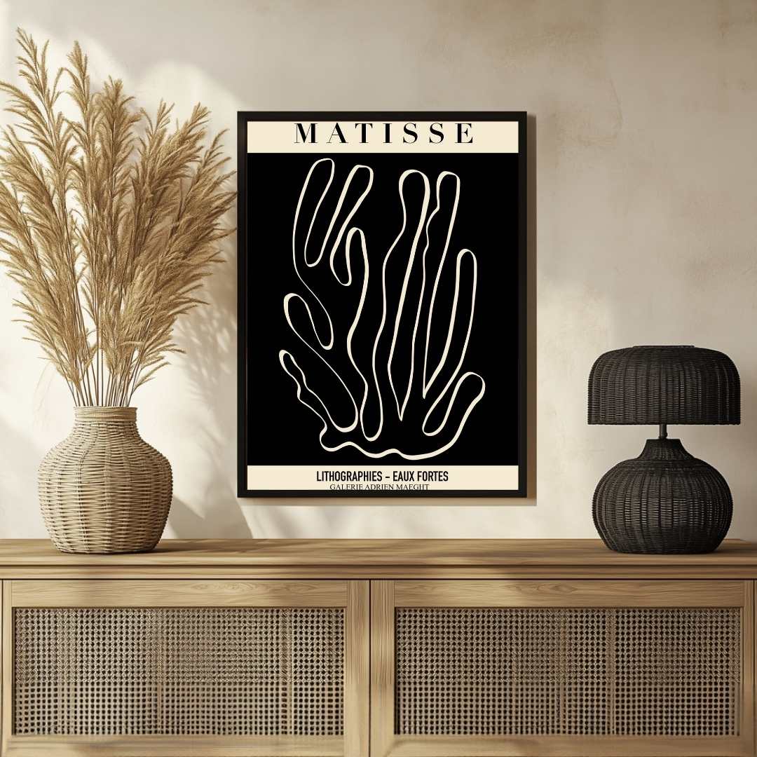 Vintage Henri Matisse "Lithographies - Eaux Fortes" Galerie Adrien Maeght Exhibition Poster | Vertical Retro White Framed Wall Art 2 : 3 Vertical Premium Wall Art Canvas by MeriDeewar