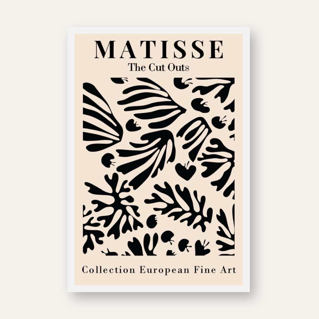 Vintage Henri Matisse "The Cut Outs" Collection European Fine Art Poster | Vertical Retro White Framed Wall Art 2 : 3 Vertical Premium Wall Art Canvas by MeriDeewar