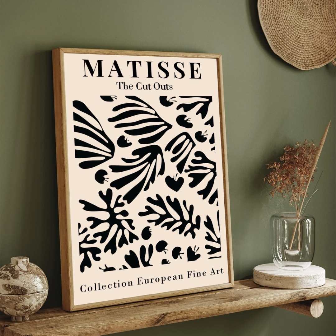 Vintage Henri Matisse "The Cut Outs" Collection European Fine Art Poster | Vertical Retro White Framed Wall Art 2 : 3 Vertical Premium Wall Art Canvas by MeriDeewar