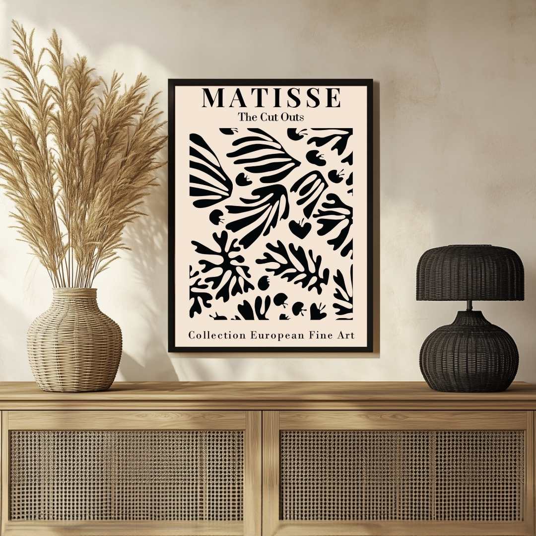 Vintage Henri Matisse "The Cut Outs" Collection European Fine Art Poster | Vertical Retro White Framed Wall Art 2 : 3 Vertical Premium Wall Art Canvas by MeriDeewar