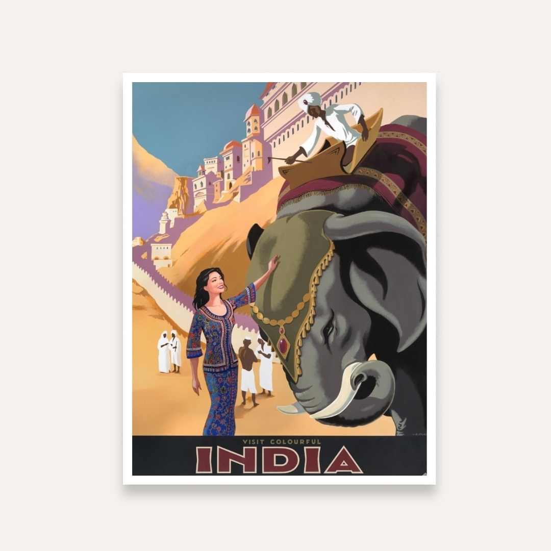Vintage India Elephant Wall Painting for Living Room | Rajasthani Art | Giclée Print 4 :5 Vertical Premium Wall Art Canvas by MeriDeewar
