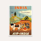 Vintage India Travel Poster Wall Art for Living Room | Retro Bullock Cart Painting | Giclée Print 4 X 5.5 Vertical Premium Wall Art Canvas by MeriDeewar