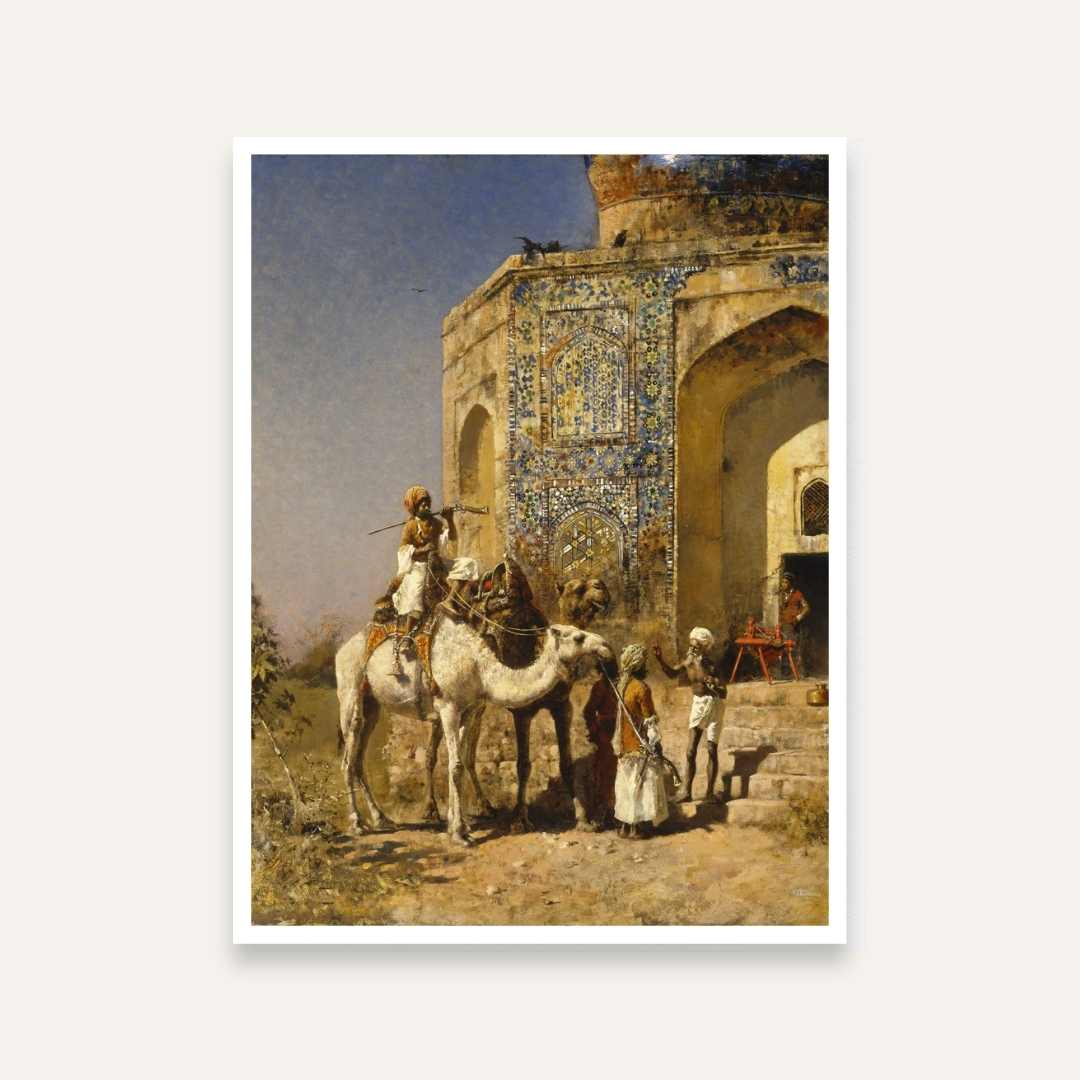 Vintage Indian Heritage Wall Painting – Old Delhi Mosque | Edwin Lord Weeks Art Print for Living Room 3 : 4 Vertical Premium Wall Art Canvas by MeriDeewar