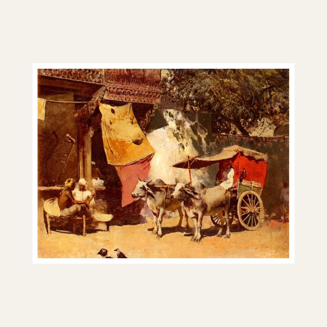 Vintage Indian Street Painting for Living Room | Bullock Cart Heritage Wall Art by Edwin Lord Weeks 6 : 5 Horizontal Premium Wall Art Canvas by MeriDeewar