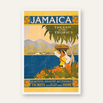 Vintage "Jamaica: The Gem of the Tropics" Travel Poster | Vertical White Framed Wall Art 2 : 3 Vertical Premium Wall Art Canvas by MeriDeewar