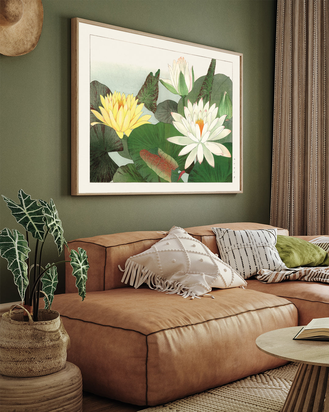 Vintage Japanese Lotus Flower Yellow Painting 3 : 4 Horizontal New Premium Wall Art Canvas by MeriDeewar