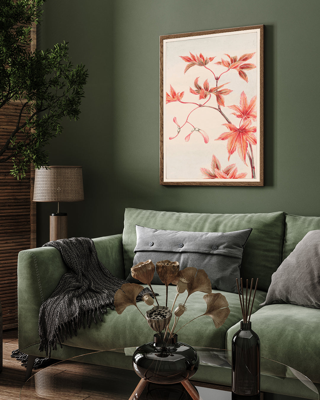 Vintage Japanese Maple Tree Branch 3 : 4 Vertical New Premium Wall Art Canvas by MeriDeewar