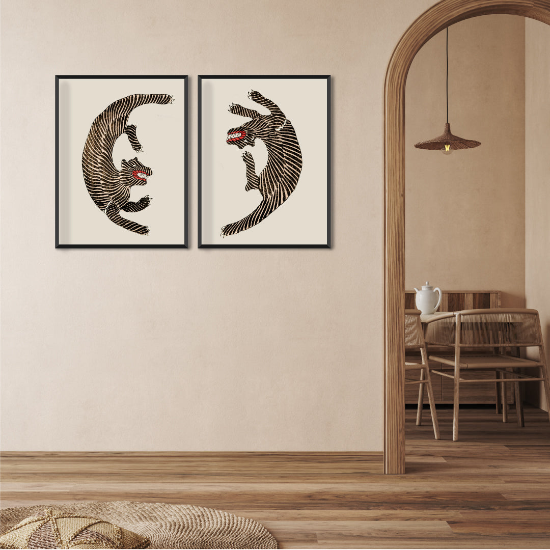 Vintage Japanese Tiger 1 Wall Art 3 : 4 Vertical New Premium Wall Art Canvas by MeriDeewar