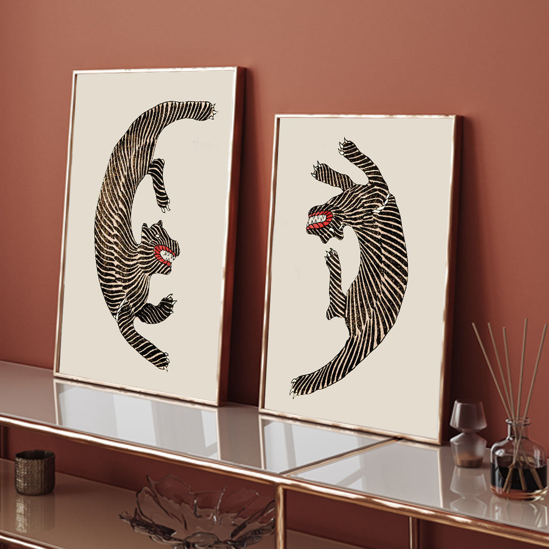 Vintage Japanese Tiger 1 Wall Art 3 : 4 Vertical New Premium Wall Art Canvas by MeriDeewar