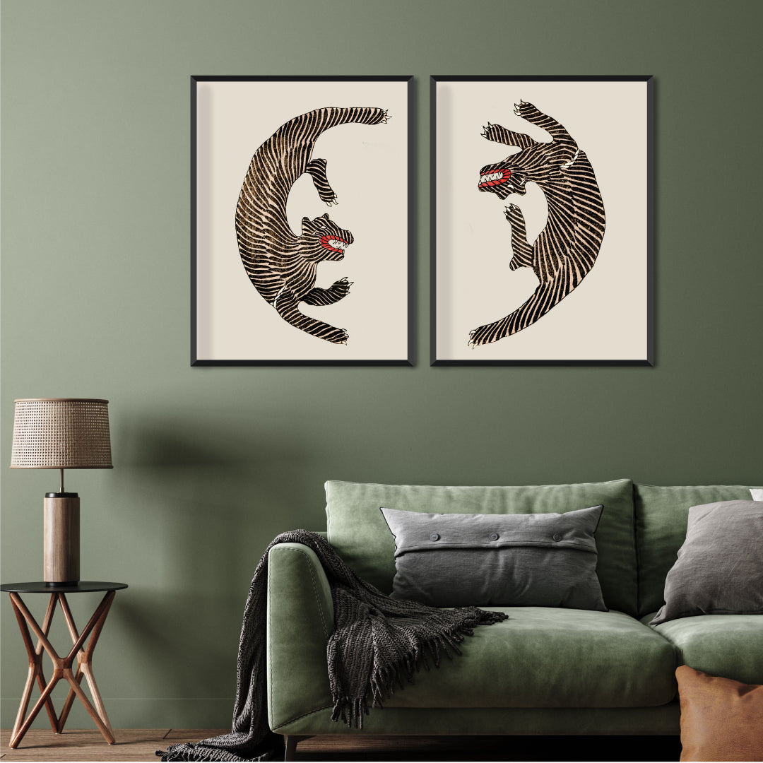 Vintage Japanese Tiger 1 Wall Art 3 : 4 Vertical New Premium Wall Art Canvas by MeriDeewar