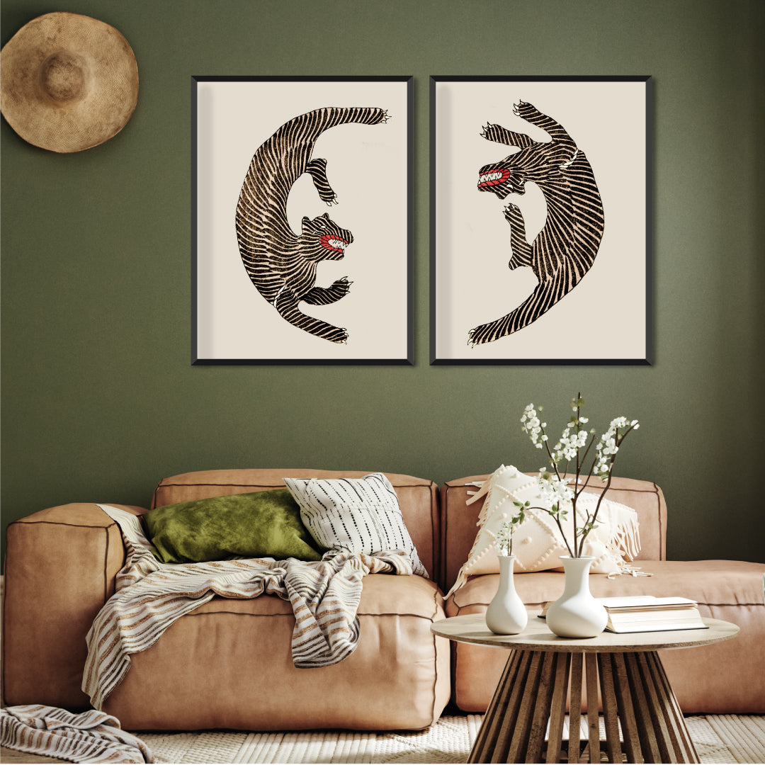 Vintage Japanese Tiger 1 Wall Art 3 : 4 Vertical New Premium Wall Art Canvas by MeriDeewar
