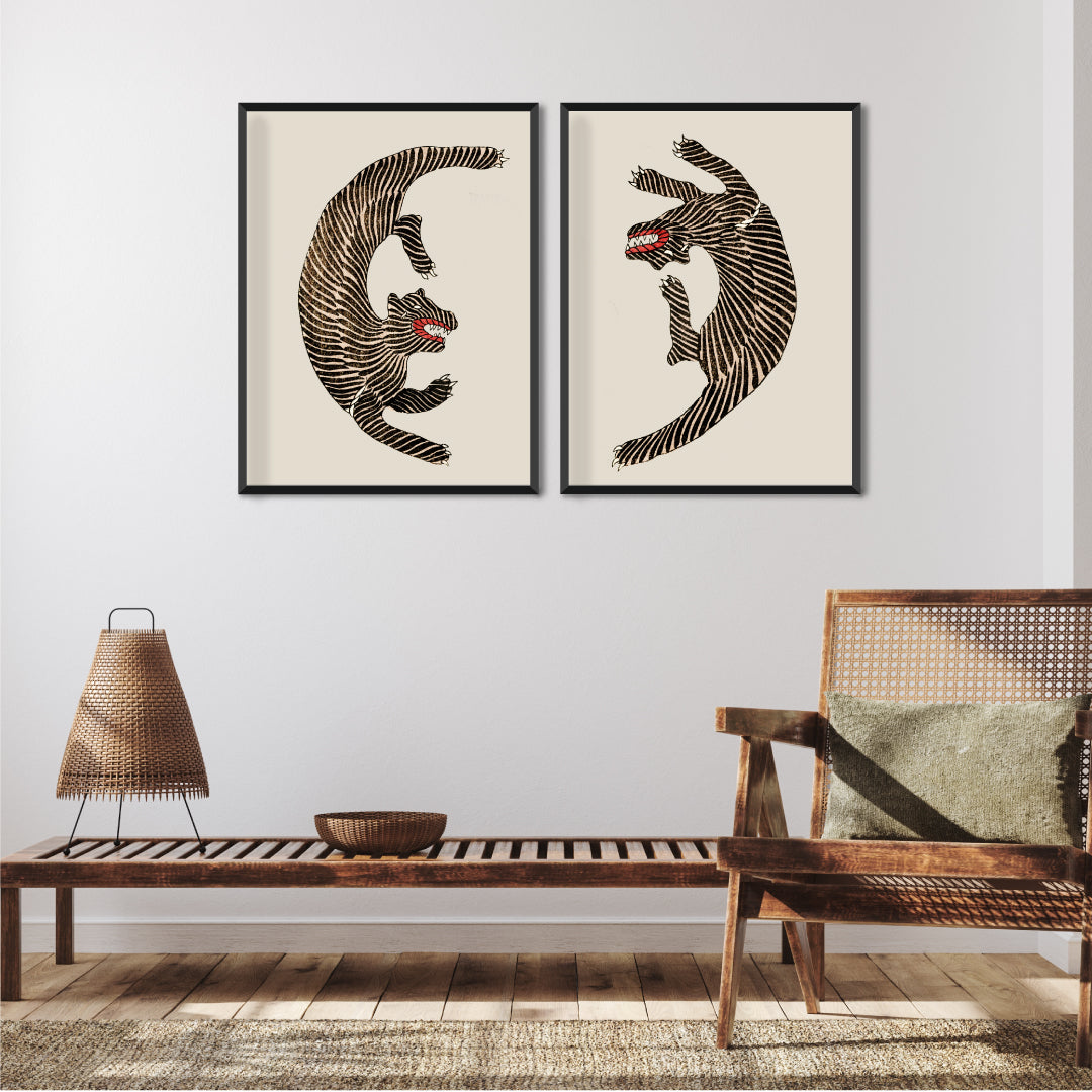 Vintage Japanese Tiger 1 Wall Art 3 : 4 Vertical New Premium Wall Art Canvas by MeriDeewar