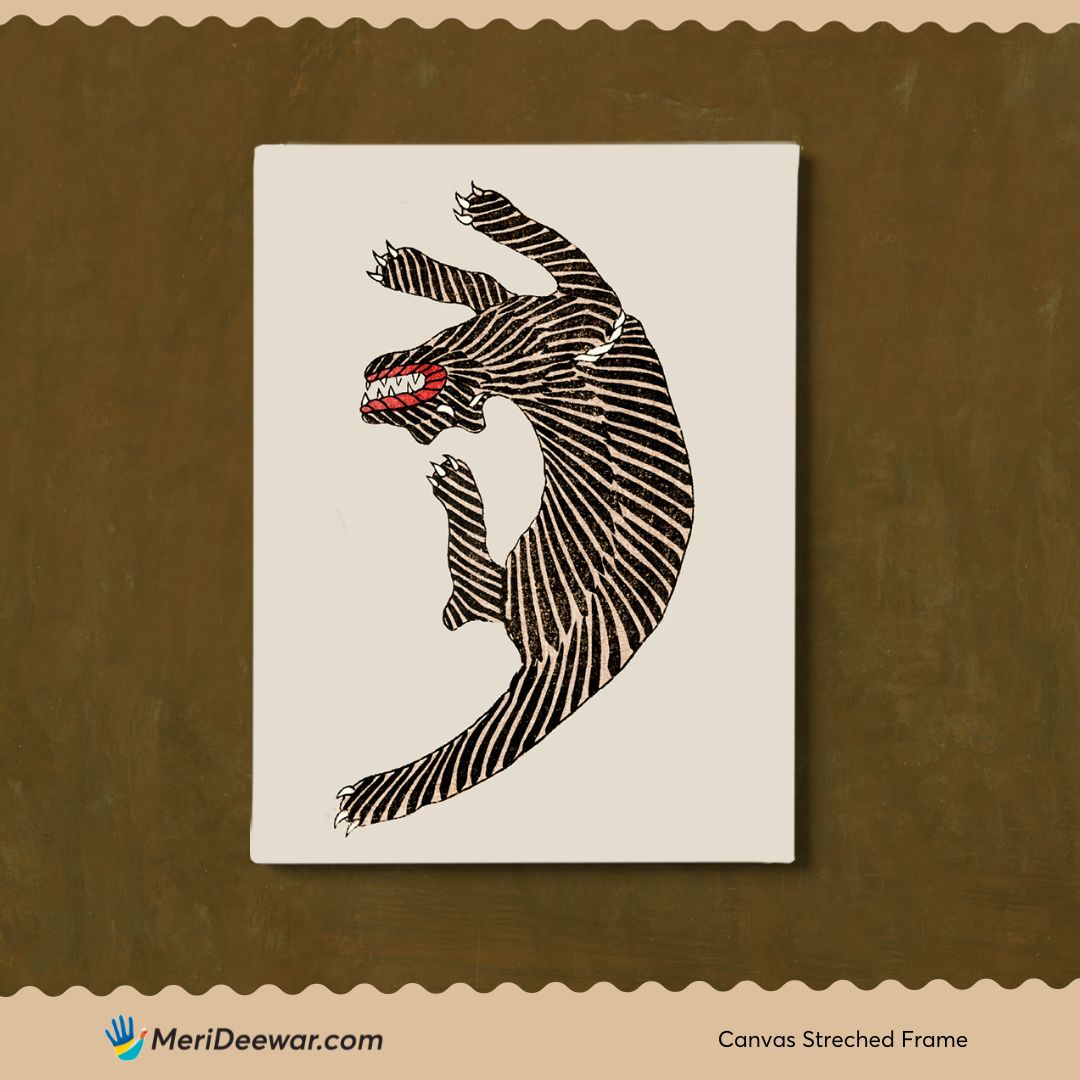 Vintage Japanese Tiger 2 Wall Art 3 : 4 Vertical New Premium Wall Art Canvas by MeriDeewar