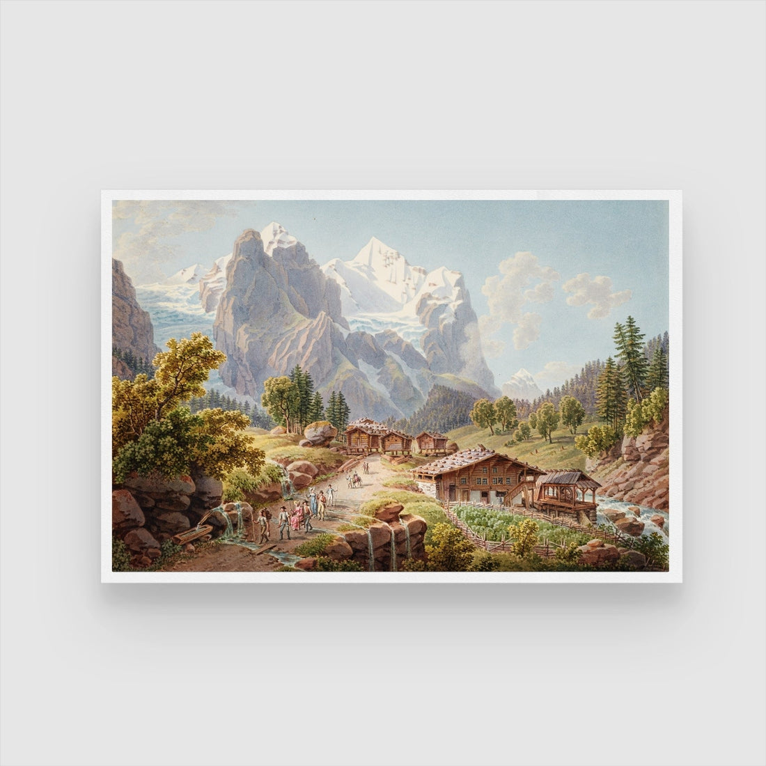 Vintage Mountain Village Landscape Art 2 : 3 Horizontal Premium Wall Art Canvas by MeriDeewar