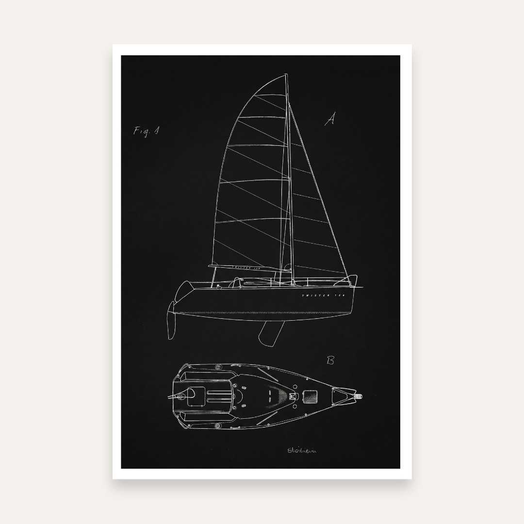 Vintage  Sailboat Blueprint Patent Print | Vertical Chalkboard Framed Wall Art 2 : 3 Vertical Premium Wall Art Canvas by MeriDeewar