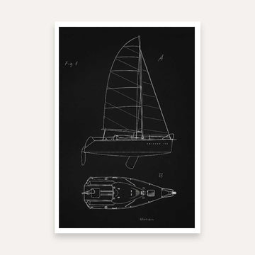 Vintage  Sailboat Blueprint Patent Print | Vertical Chalkboard Framed Wall Art 2 : 3 Vertical Premium Wall Art Canvas by MeriDeewar