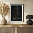 Vintage  Sailboat Blueprint Patent Print | Vertical Chalkboard Framed Wall Art 2 : 3 Vertical Premium Wall Art Canvas by MeriDeewar