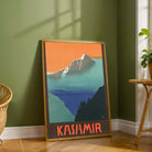 Vintage "See India" Kashmir Travel Poster | Vertical Retro Misty Himalayan Mountains White Framed Wall Art 2 : 3 Vertical Premium Wall Art Canvas by MeriDeewar