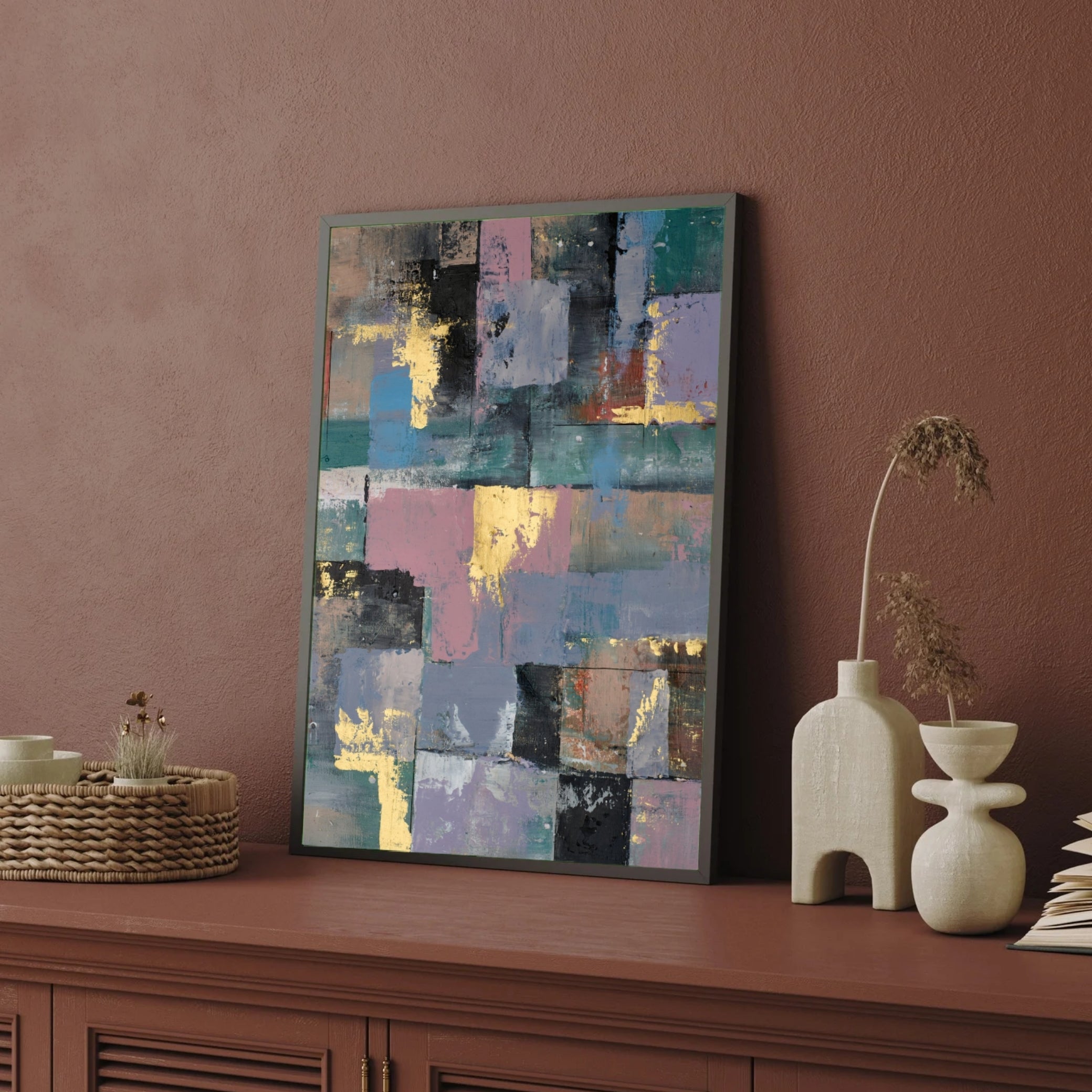 Vintage Spectrum – Color Block Abstract Art 2 : 3 Vertical Premium Wall Art Canvas by MeriDeewar