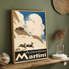 Vintage Swiss Automobiles Martini Alpine Mountain Illustration Poster | Vertical Retro White Framed Wall Art 2 : 3 Vertical Premium Wall Art Canvas by MeriDeewar