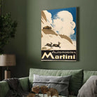 Vintage Swiss Automobiles Martini Alpine Mountain Illustration Poster | Vertical Retro White Framed Wall Art 2 : 3 Vertical Premium Wall Art Canvas by MeriDeewar