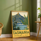 Vintage "Tasmania: The Switzerland of the South" Travel Poster | Vertical Retro Mount Ida & Lake St Clair White Framed Wall Art 2 : 3 Vertical Premium Wall Art Canvas by MeriDeewar