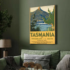 Vintage "Tasmania: The Switzerland of the South" Travel Poster | Vertical Retro Mount Ida & Lake St Clair White Framed Wall Art 2 : 3 Vertical Premium Wall Art Canvas by MeriDeewar