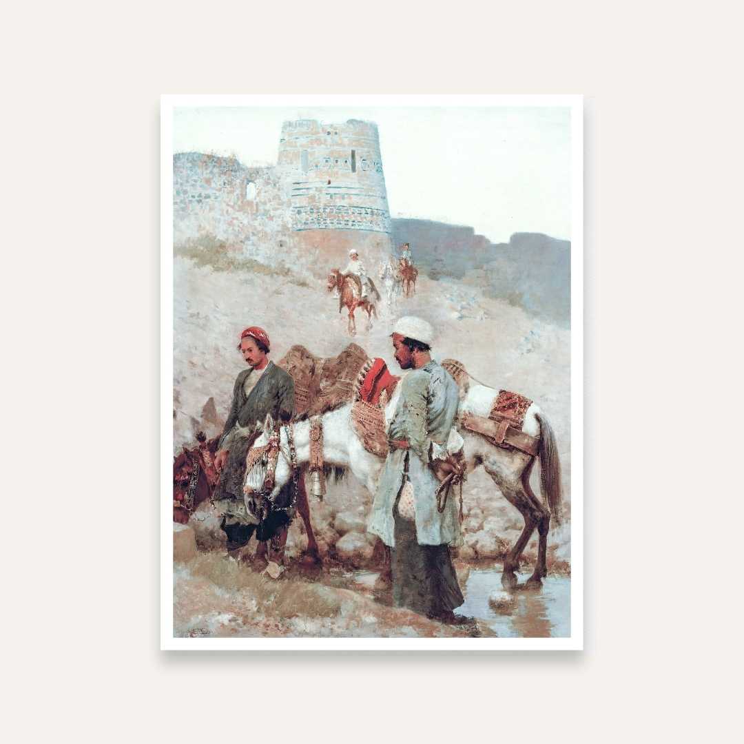 Vintage Travel Painting for Living Room | Silk Road Heritage Wall Art by Edwin Lord Weeks 4 :5 Vertical Premium Wall Art Canvas by MeriDeewar