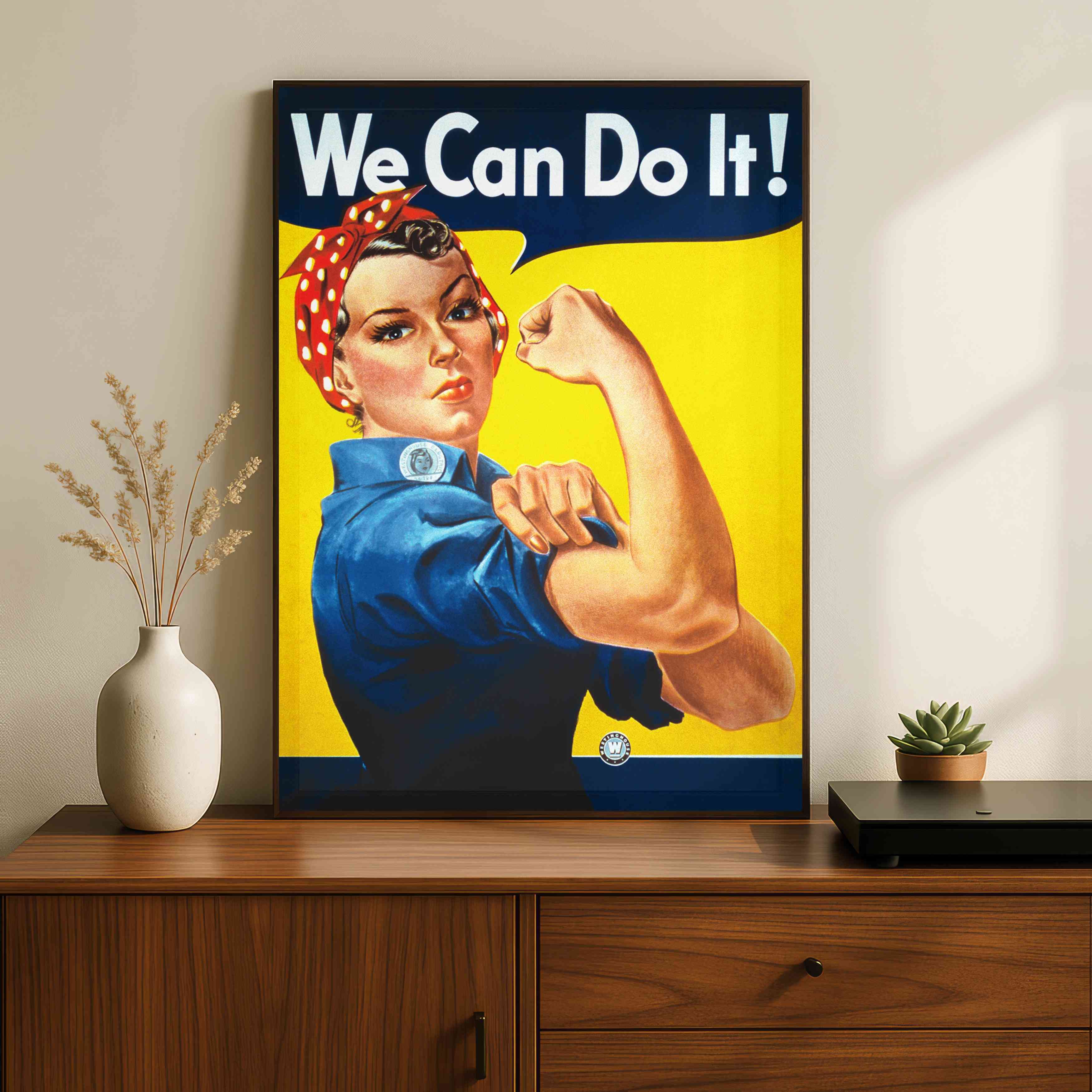 Vintage "We Can Do It!" Rosie the Riveter Poster | Vertical Borderless Art Frame Poster Premium Wall Art Canvas by MeriDeewar