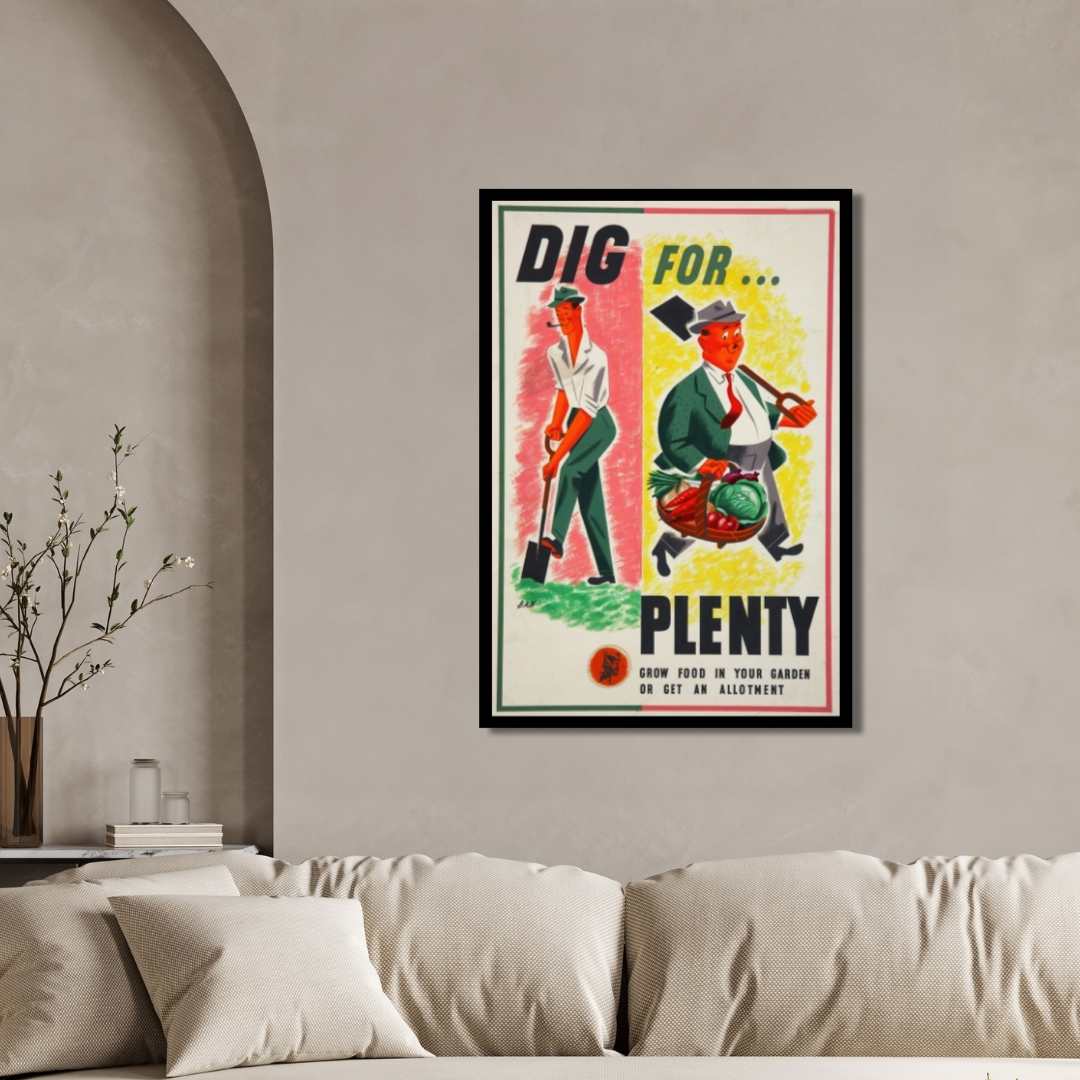 Vintage WWII British Gardening Propaganda Poster | Vertical Retro White Framed Wall Art 2 : 3 Vertical Premium Wall Art Canvas by MeriDeewar