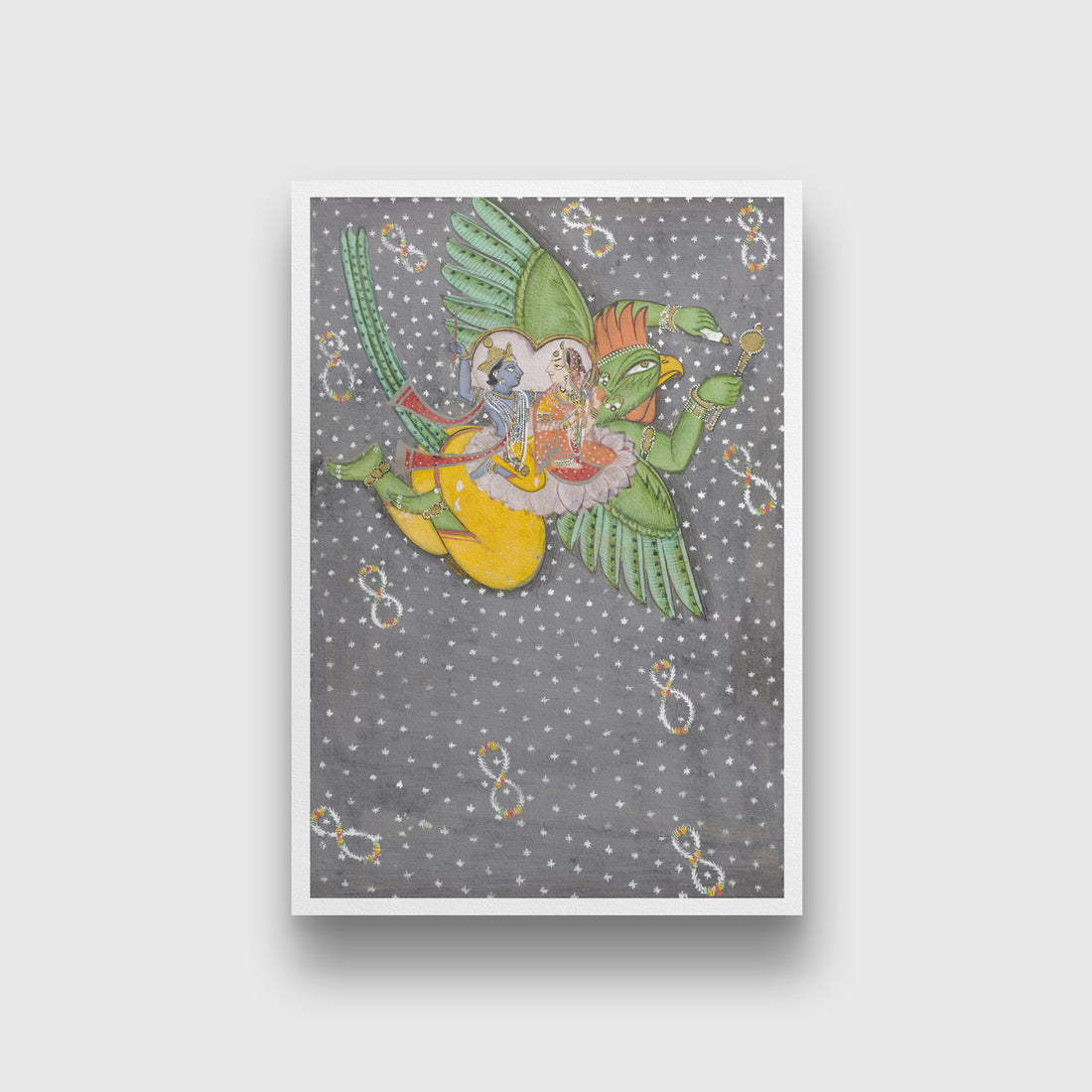 Vishnu And Lakshmi On The Bird Garuda Painting 2 : 3 Vertical Premium Wall Art Canvas by MeriDeewar