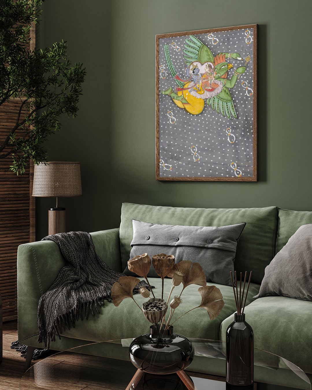 Vishnu And Lakshmi On The Bird Garuda Painting 2 : 3 Vertical Premium Wall Art Canvas by MeriDeewar