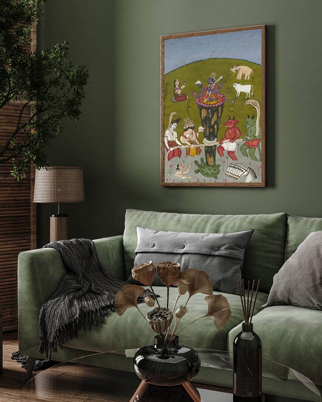 Vishnu as Kurma supporting Mount Mandara Painting 2 : 3 Vertical Premium Wall Art Canvas by MeriDeewar