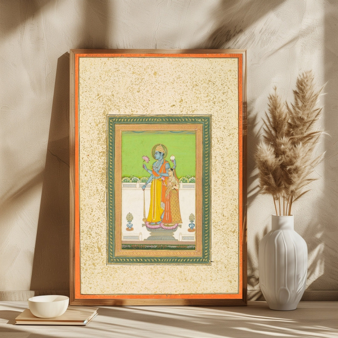 Vishnu & Lakshmi Traditional Painting 2 : 3 Vertical Premium Wall Art Canvas by MeriDeewar