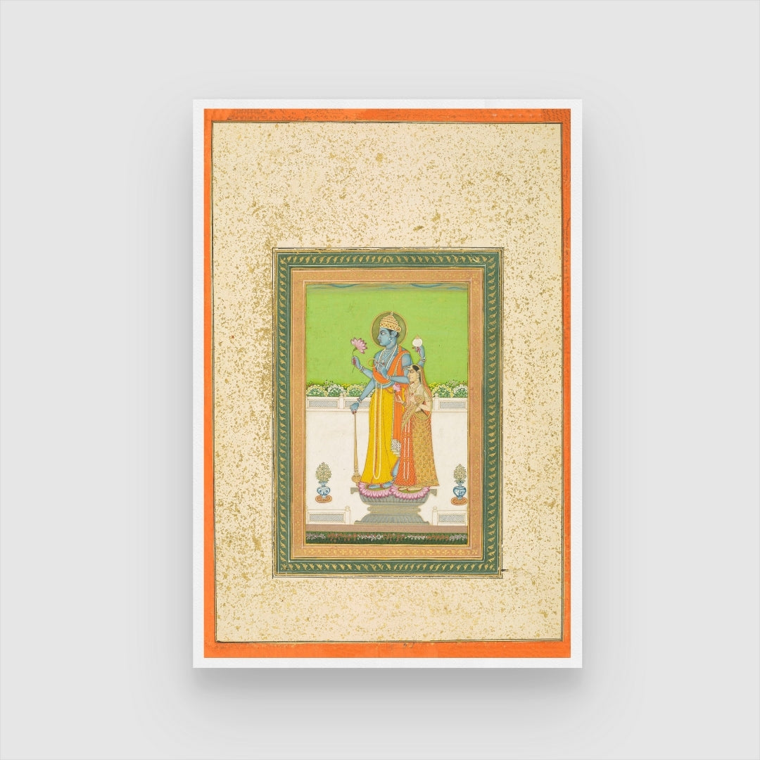 Vishnu & Lakshmi Traditional Painting 2 : 3 Vertical Premium Wall Art Canvas by MeriDeewar