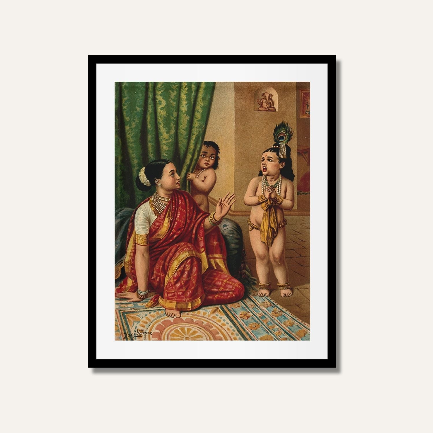 Vishvaroop Darshan – Yashoda With Krishna Painting | Raja Ravi Varma Art | MeriDeewar 3 : 4 Vertical Premium Wall Art Canvas by MeriDeewar