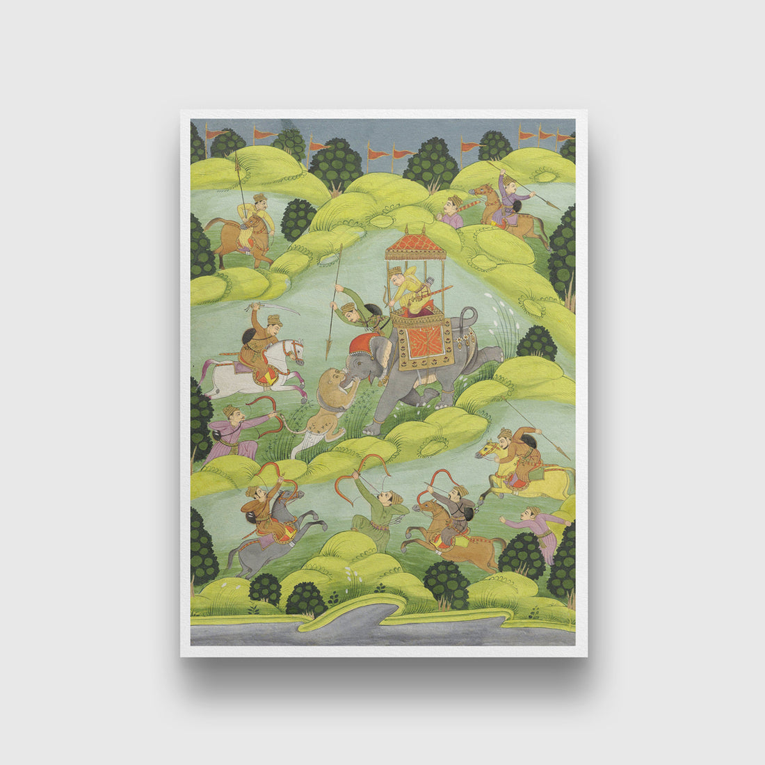 Visscher War Soldiers Elephant Horses Drawing Painting 3 : 4 Vertical New Premium Wall Art Canvas by MeriDeewar